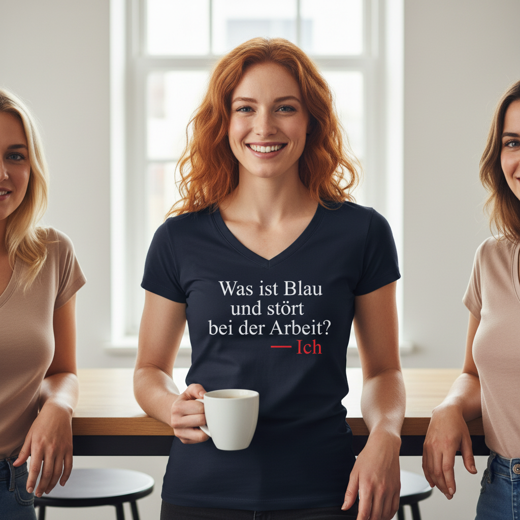 Was ist blau und stört bei der Arbeit - V-Neck Damenshirt