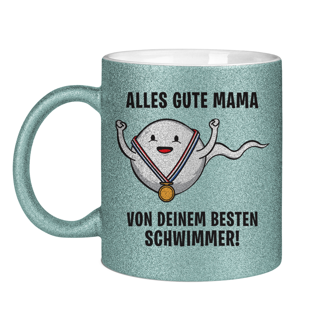 Alles gute Mama von deinem besten Schwimmer! - Glitzertasse Light Blue Glitter One size