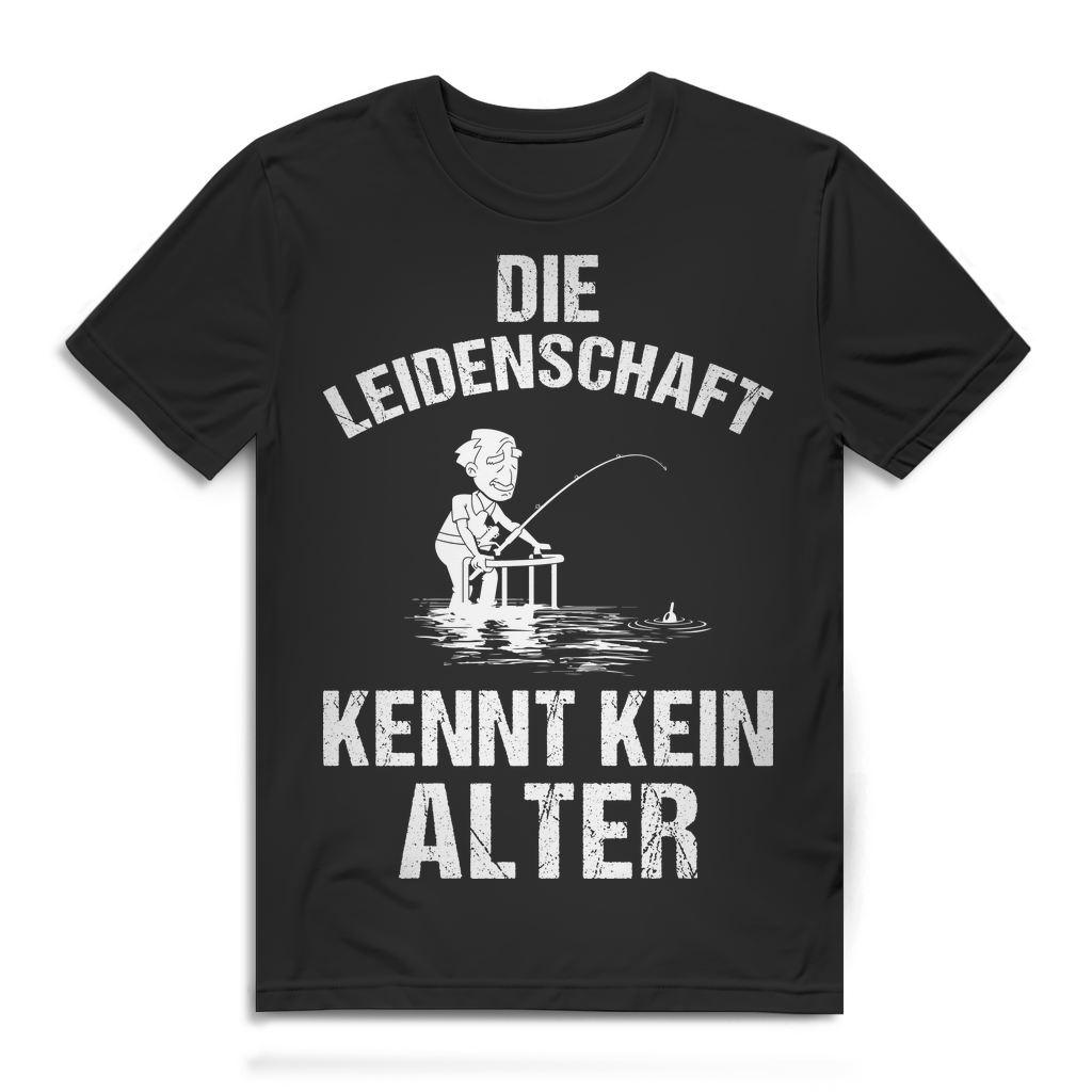 Herren T-Shirt Die Leidenschaft kennt kein Alter Angler Shirt Bio Baumwolle Black