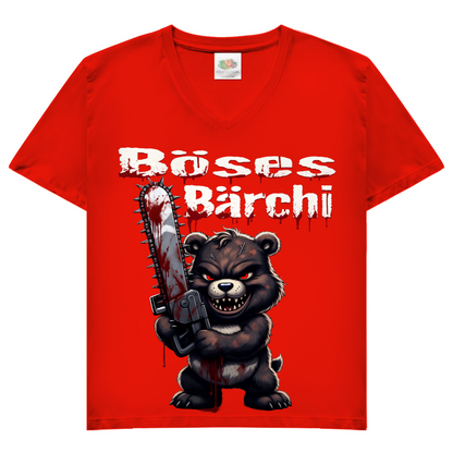 Böses Bärchi Kettensäge Damen V-Neck T-Shirt Red