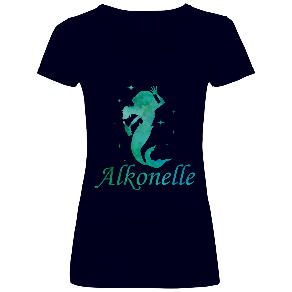 Alkonelle - Prinzessin Aquarell - V-Neck Damenshirt Deep Navy