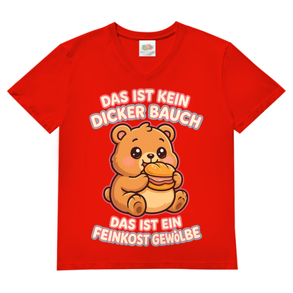 Herren V-Neck T-Shirt Das Ist Kein Dicker Bauch Das Ist Ein Feinkost Gewölbe Teddybär Red