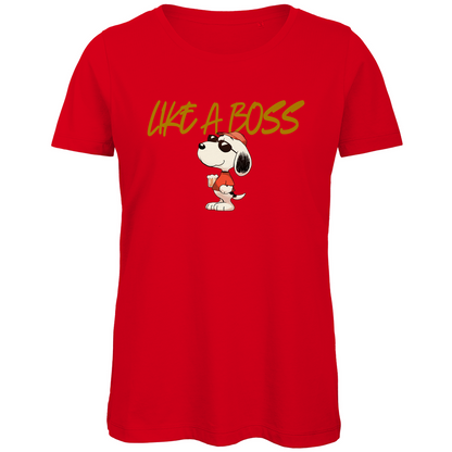 Peanuts Snoopy mit Bier Like a Boss - Damen Premium Bio T-Shirt Red