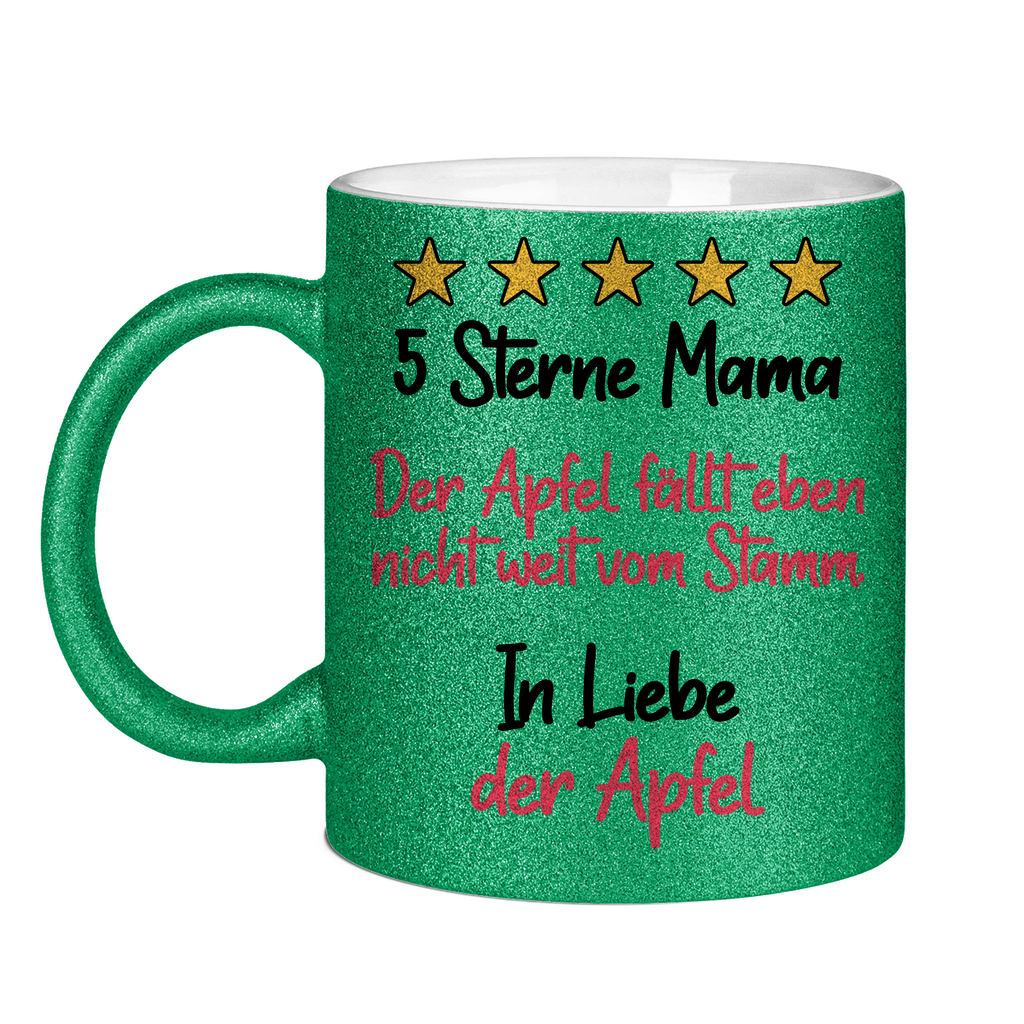 5 Sterne Mama in liebe der Apfel - Glitzertasse Green Glitter One size