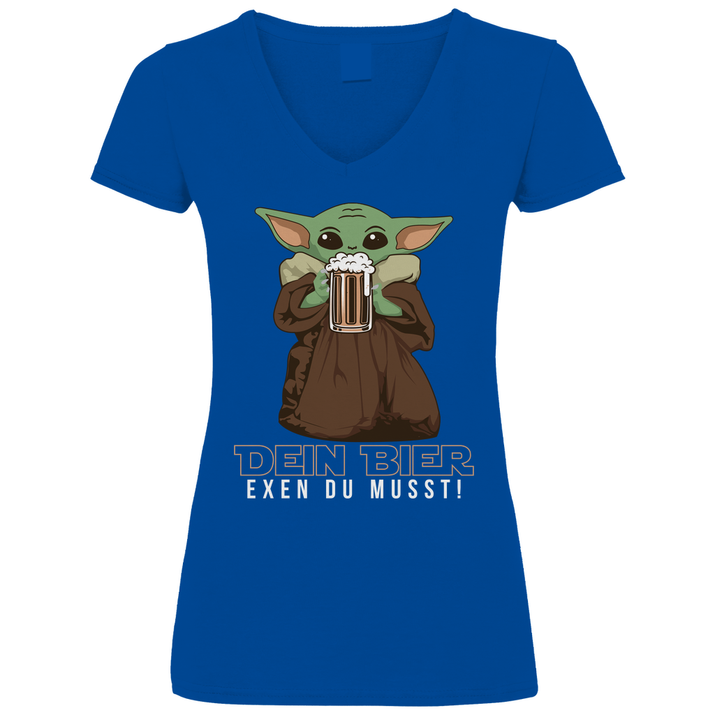 Dein Bier exen du musst Baby Yoda - V-Neck Damenshirt