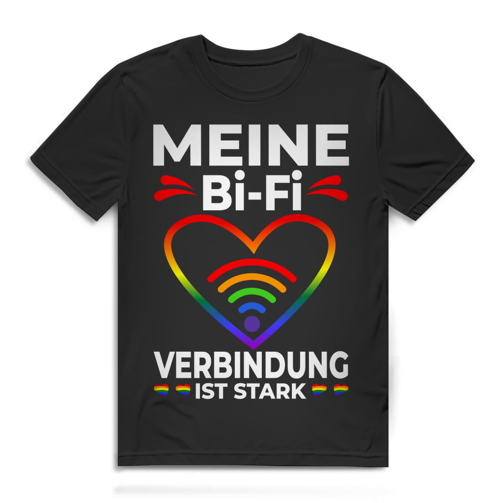 LGBT Herren T-Shirt Bi-Fi Verbindung Bisexuell Spruch Pride Herz Bio Baumwolle Black