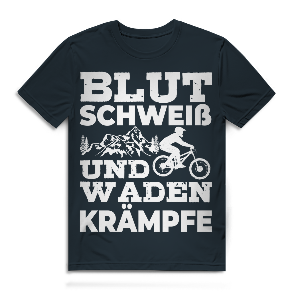 Blut Schweiß und Wadenkrämpfe Shirt Herren Mountainbike Fun Bio T-Shirt Fahrrad Dark Grey Solid