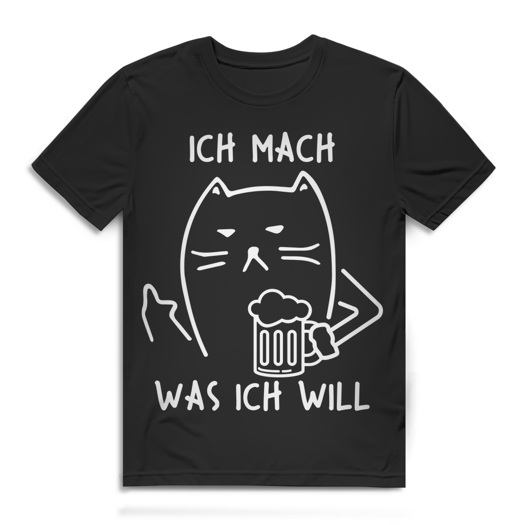 Ich mach was ich will Shirt Männer – Freches Katermotiv mit Bier &amp; Mittelfinger Black