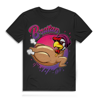 Bratan Shirt Männer – Lustiges Hähnchen im Comic Style mit Hip-Hop Vibes Black