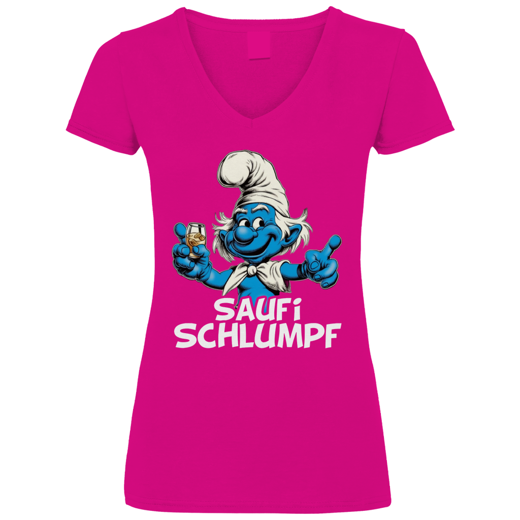 Saufi Schlumpf Grafik - V-Neck Damenshirt