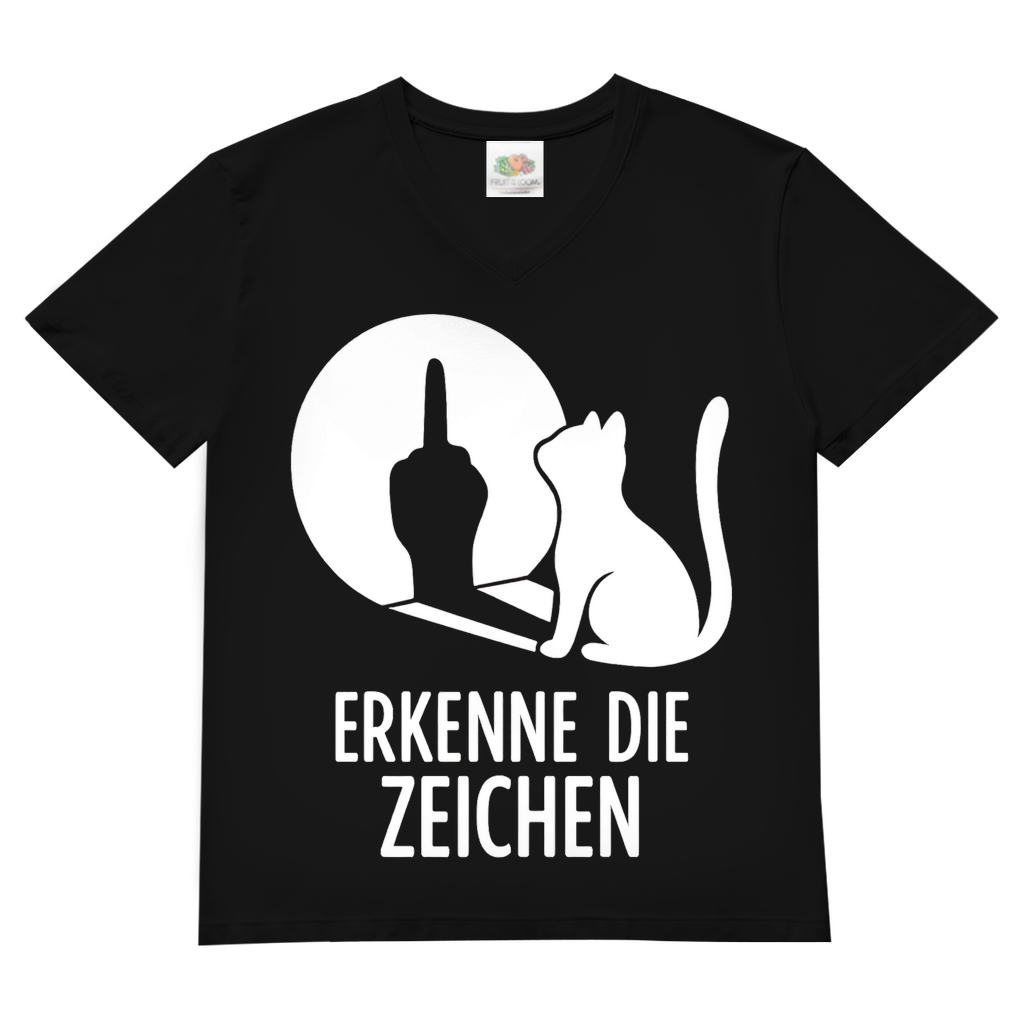 Herren V-Neck T-Shirt Erkenne Die Zeichen Katze Katzenliebhaber Black