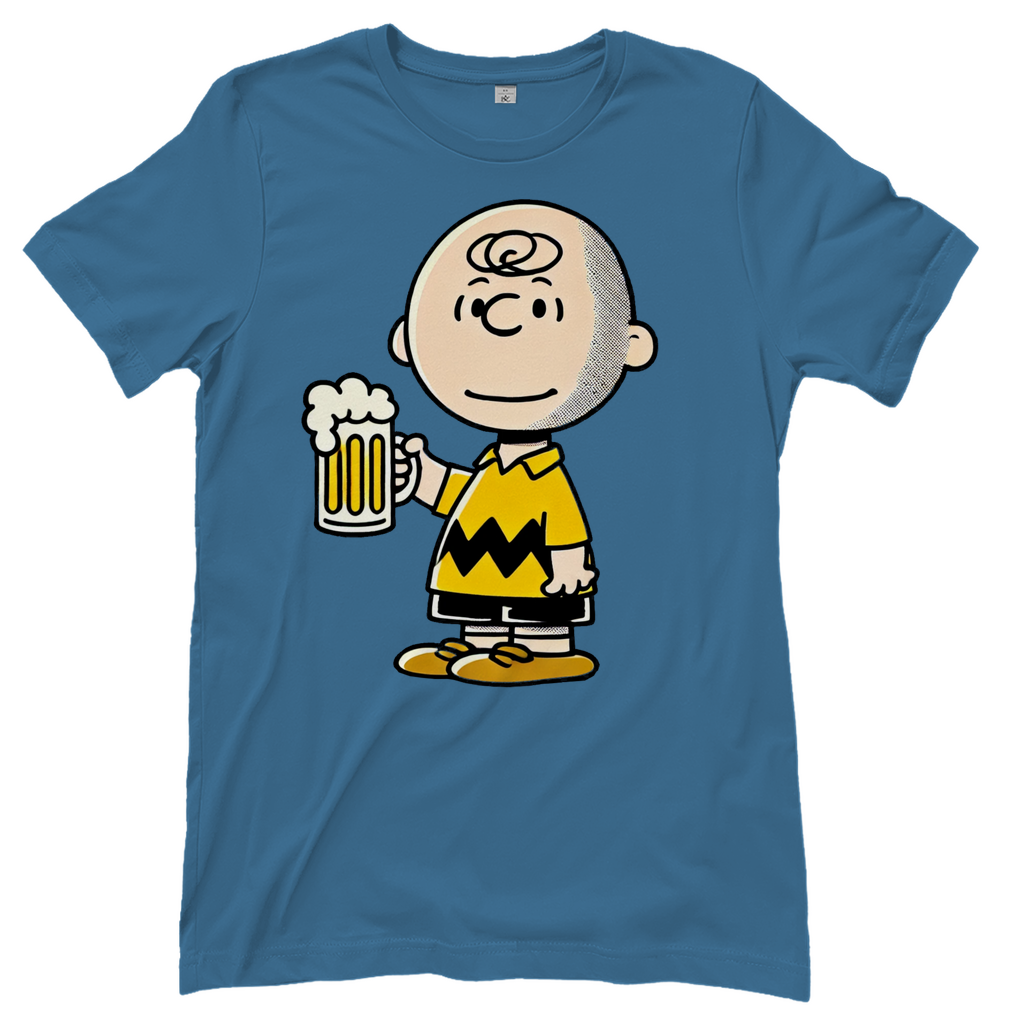 Charly Brown mit Bier - Die Peanuts - Damenshirt Stone Blue