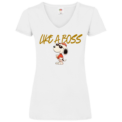 Peanuts Snoopy mit Bier Like a Boss - V-Neck Damenshirt White
