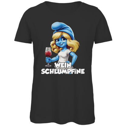 Wein Schlumpfine Grafik - Damen Premium Bio T-Shirt Black