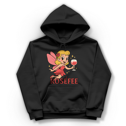 Damen Hoodie ROSÉFEE – Rosé Wein Fee Motiv kuscheliger Kapuzenpullover Jet Black