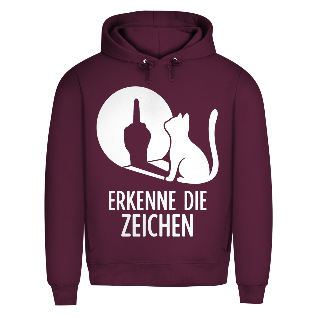 Herren Premium Bio Hoodie Erkenne Die Zeichen Katze Katzenliebhaber Burgundy