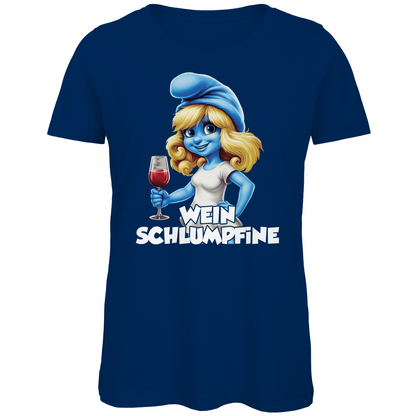 Wein Schlumpfine Grafik - Damen Premium Bio T-Shirt Navy