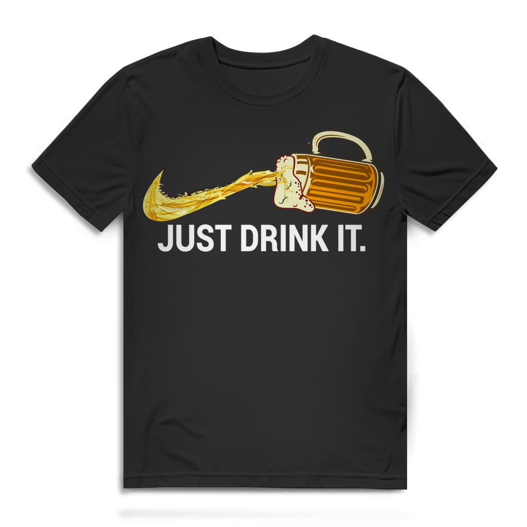 Coole Herren Bier T-Shirt Parodie Just Drink It Swoosh Spruch Bio Baumwolle Black