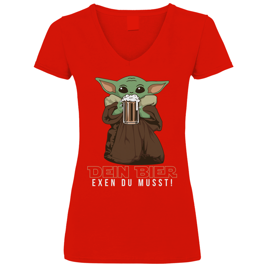 Dein Bier exen du musst Baby Yoda - V-Neck Damenshirt