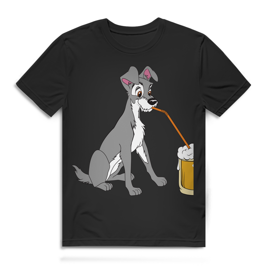 Bier Cartoon Shirt Herren – Witziges Funshirt mit Strolch aus Susi und Strolch Black
