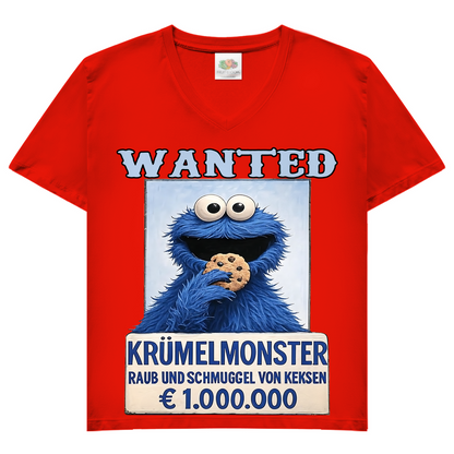 Wanted Krümelmonster Raub und Schmuggel von Keksen - Damen V-Neck T-Shirt Red