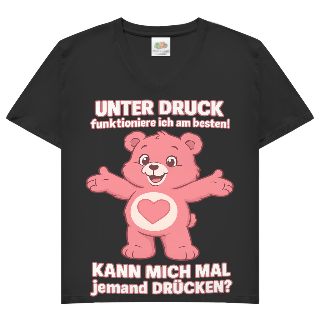 Damen V-Neck T-Shirt – Unter Druck funktioniere ich am besten • Kann mich mal jemand drücken? Black