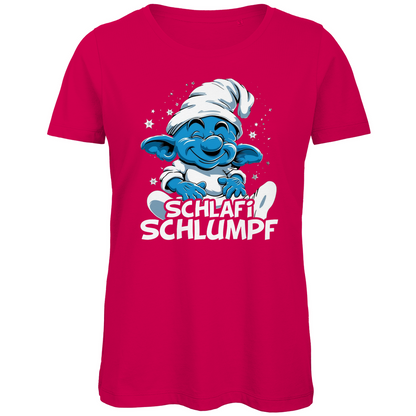 Schlafi Schlumpf Grafik - Damen Premium Bio T-Shirt Fuchsia