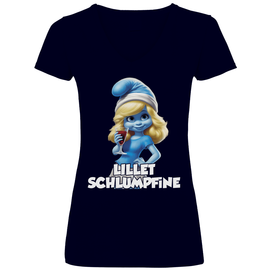 Lillet Schlumpfine Grafik - V-Neck Damenshirt Deep Navy