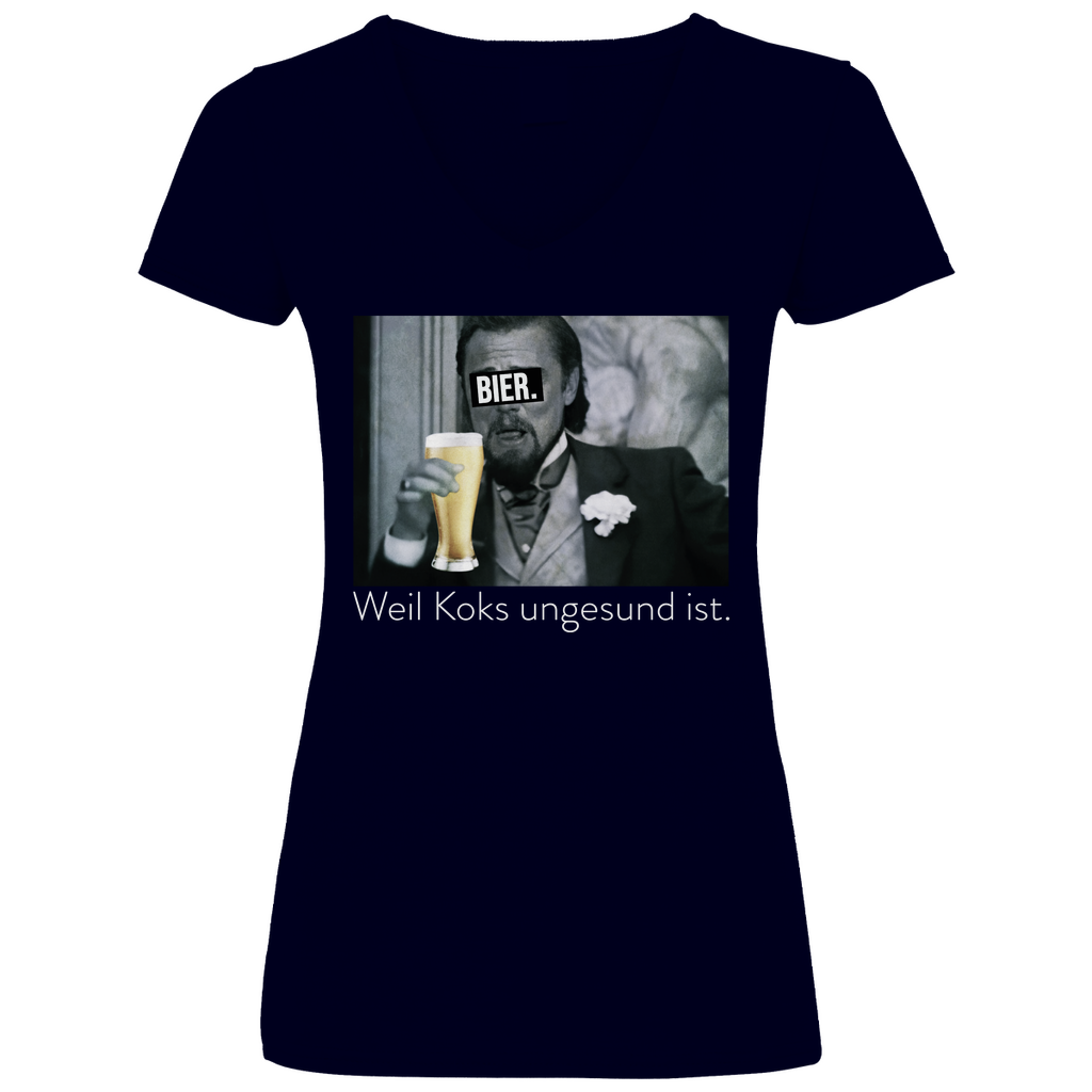 Leonardo DiCaprio - Bier weil Koks ungesund ist - V-Neck Damenshirt Deep Navy