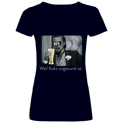 Leonardo DiCaprio - Bier weil Koks ungesund ist - V-Neck Damenshirt Deep Navy