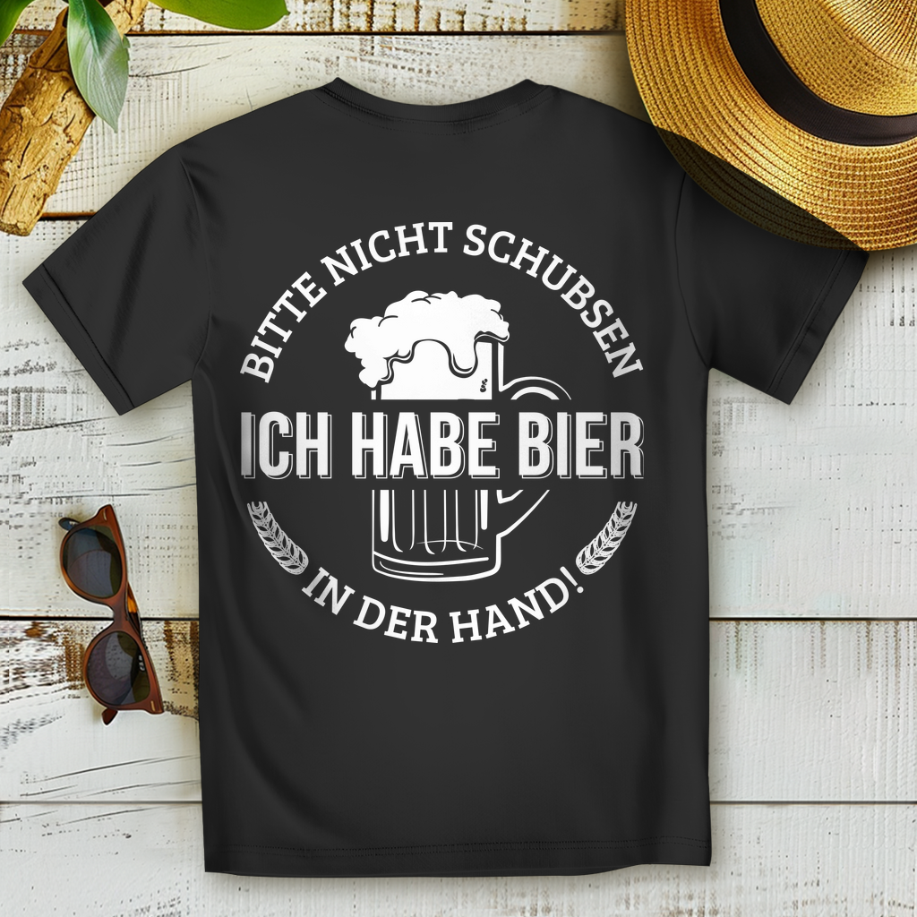 Bitte nicht schubsen ich habe Bier in der Hand - Damen Premium Bio T-Shirt Schwarz