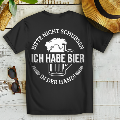 Bitte nicht schubsen ich habe Bier in der Hand - Damen Premium Bio T-Shirt Schwarz