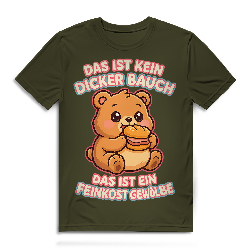 Herren Premium Bio T-Shirt Das Ist Kein Dicker Bauch Das Ist Ein Feinkost Gewölbe Teddybär Khaki