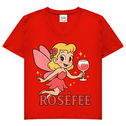 Damen V-Neck T-Shirt ROSÉFEE – Rosé Wein Fee Motiv mit femininer V-Ausschnitt Red