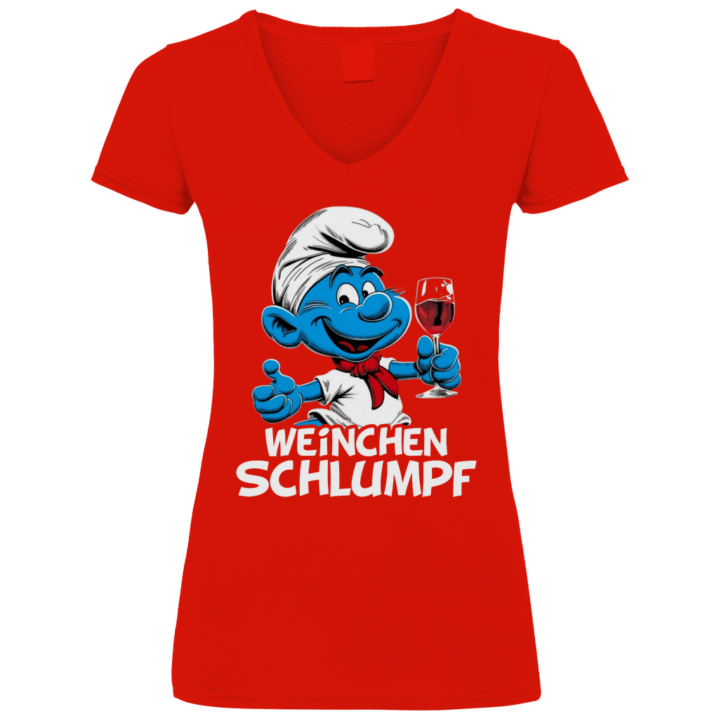 Weinchen Schlumpf Grafik - V-Neck Damenshirt