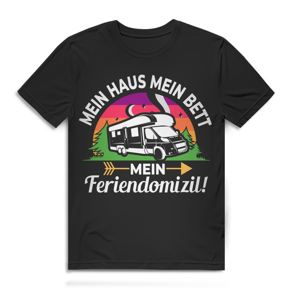 Wohnmobil T Shirt Herren Mein Haus mein Bett mein Feriendomizil Camper Urlaub Black