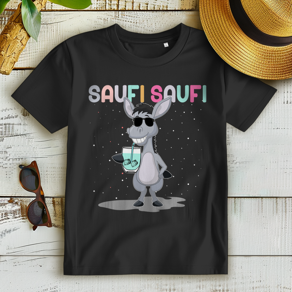 Saufi Saufi Damen T-Shirt Esel Funshirt Party Frauen Alkohol Spruch Shirt