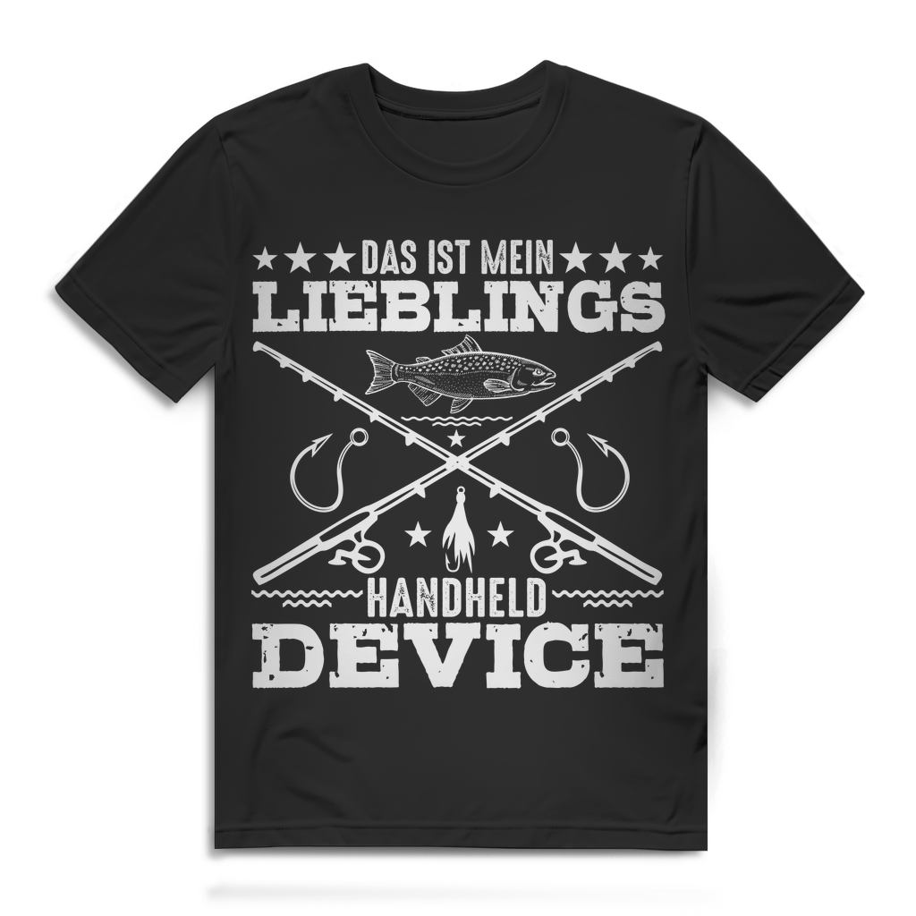 Herren Angler T-Shirt Das ist mein Lieblings Handheld Device Bio Baumwolle Black