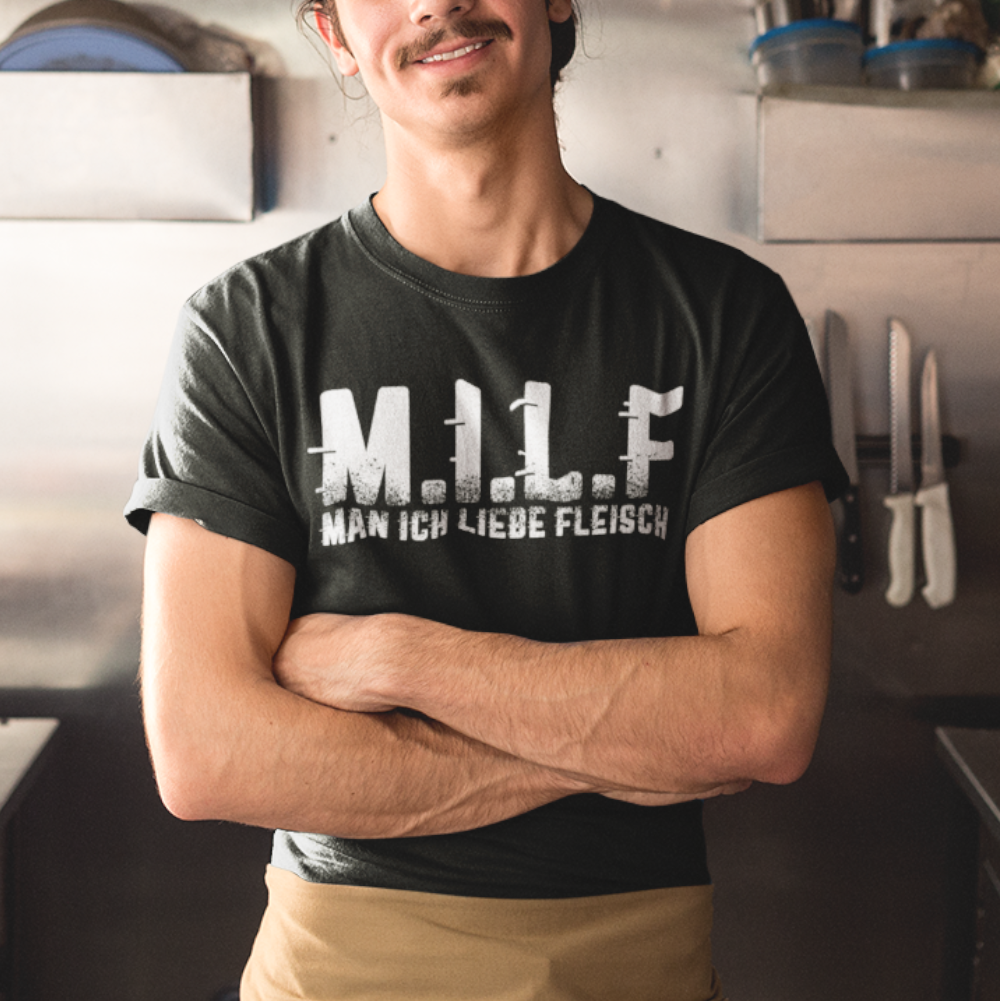 M.I.L.F – Man ich liebe Fleisch T-Shirt für Männer mit Grill &amp; BBQ Grillen Humor