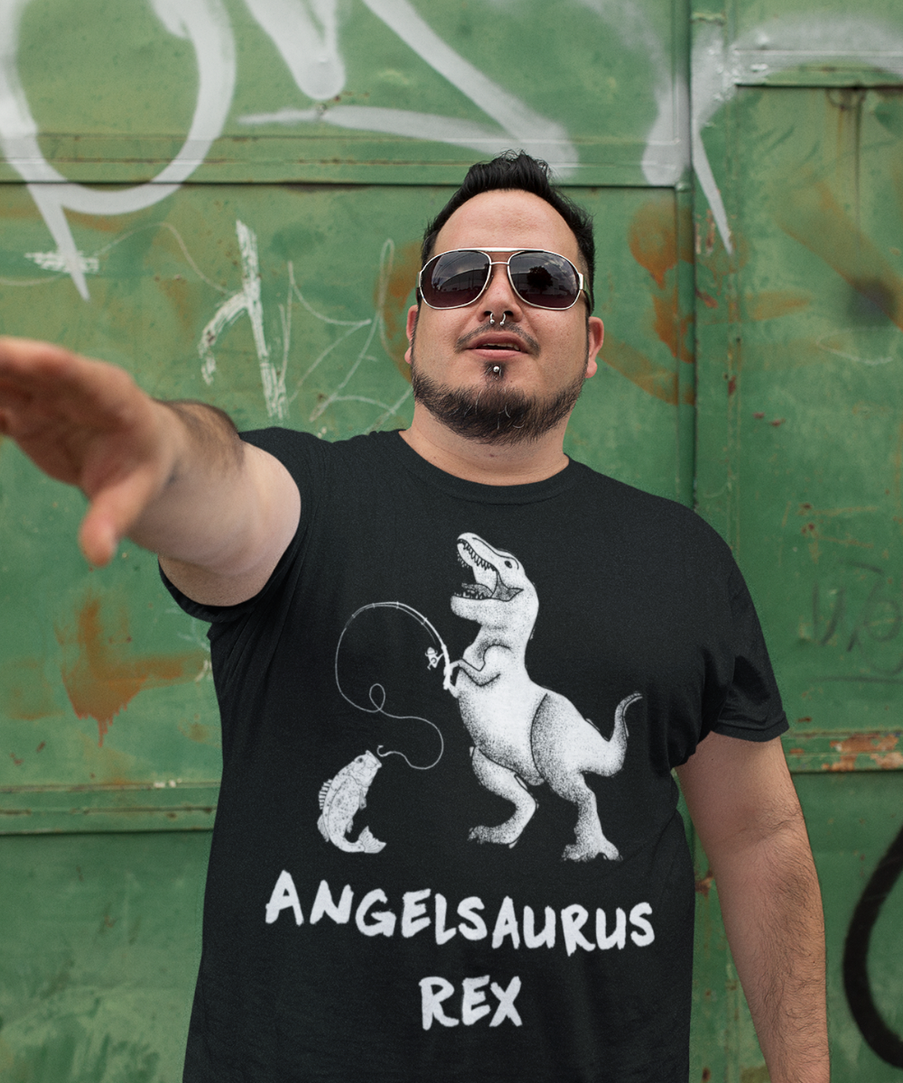 Lustiges Angler Dino Shirt für Männer – Angelsaurus Rex T-Rex mit Angel