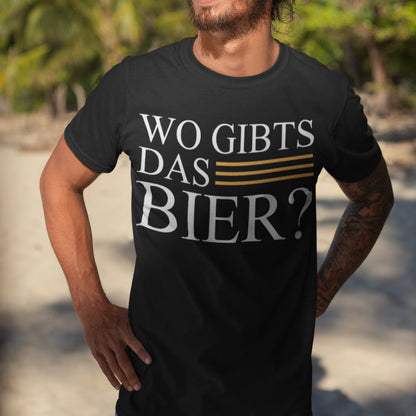 Wo gibt’s das Bier Shirt Männer – Lustiges Funshirt für Festival und Stammtisch