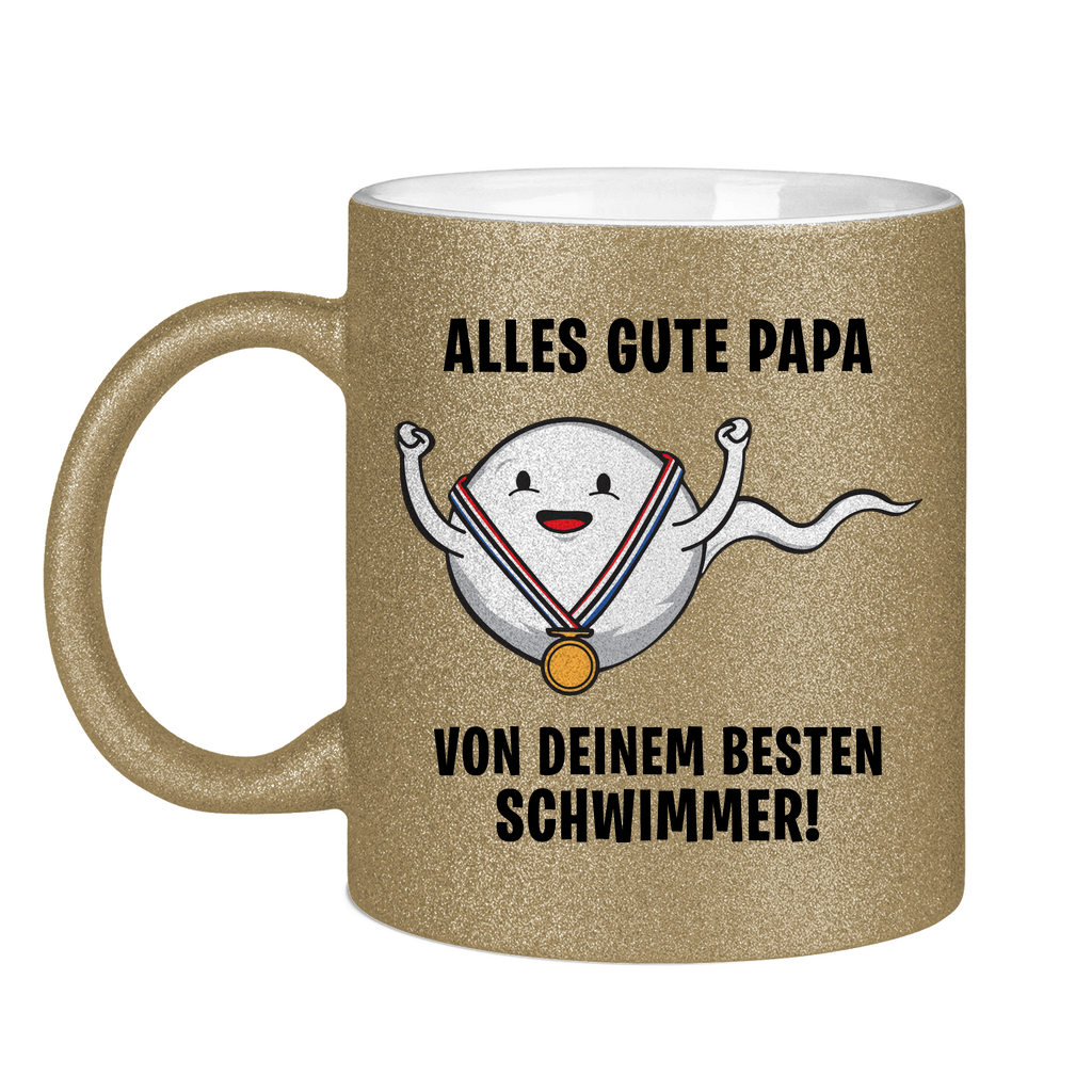 Alles gute Papa von deinem besten Schwimmer! - Glitzertasse Dark Gold Glitter One size