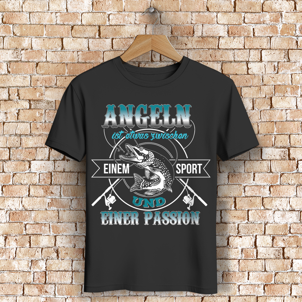 Sportangler Shirt Männer – „Angeln zwischen Sport &amp; Passion“ Geschenkidee