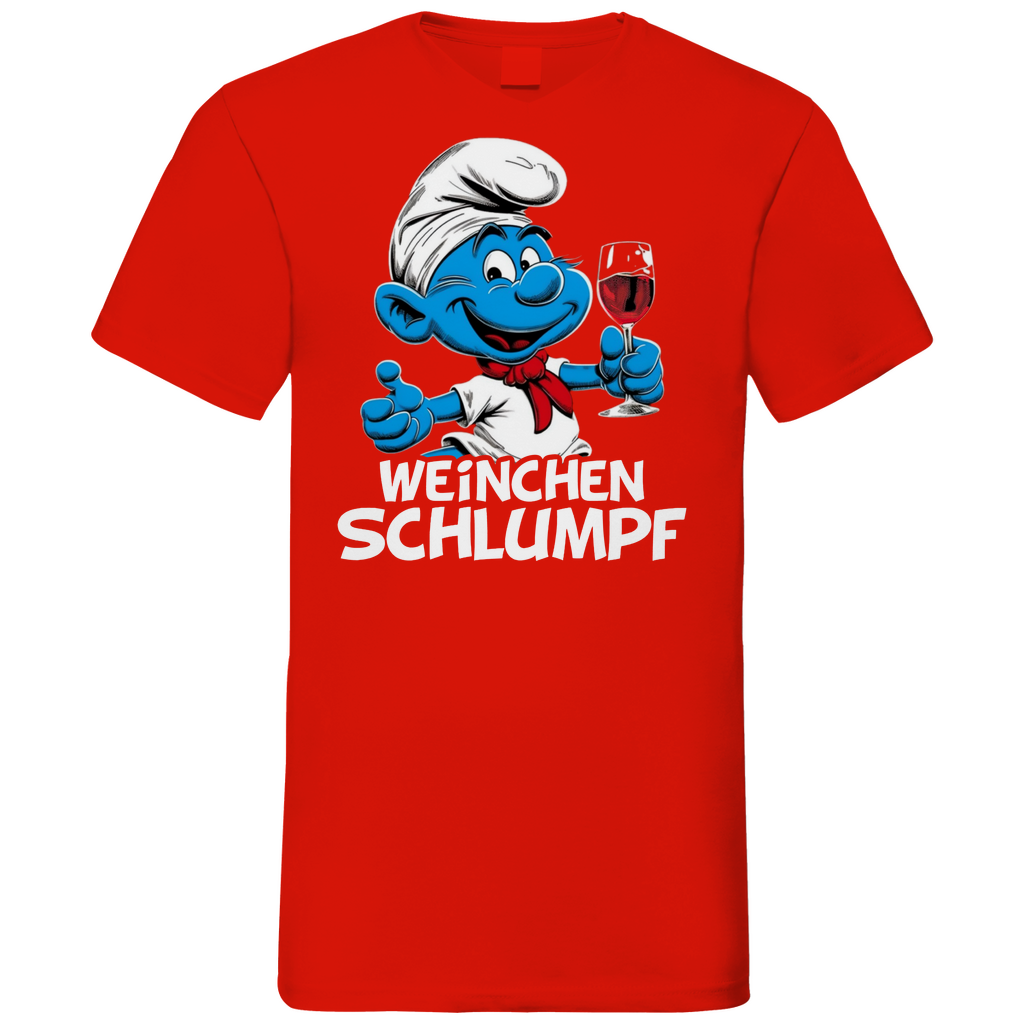 Weinchen Schlumpf Grafik - Herren V-Neck Shirt