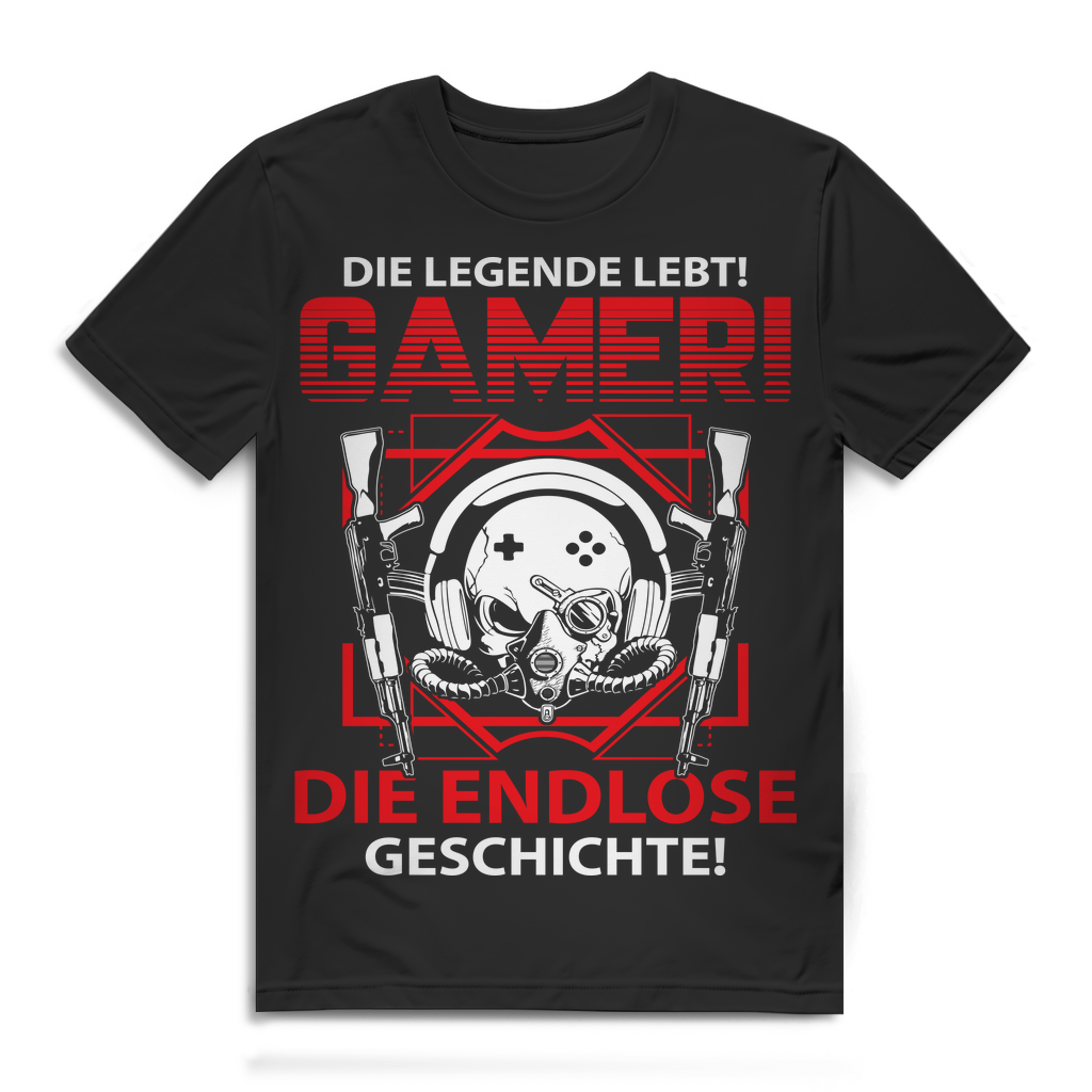 Zocker Shirt Herren – Die endlose Geschichte – Shooter Gamer Motiv mit Gasmaske