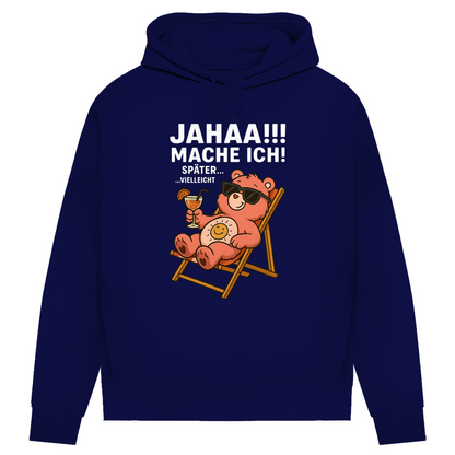 Damen Bio Hoodie Jahaa Mache Ich Später Vielleicht Chill Bär Baumwolle Navy Blue