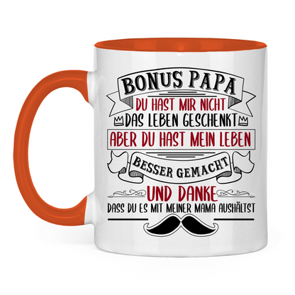 Bonus Papa danke dass du es mit meiner Mama aushältst - Tasse zweifarbig
