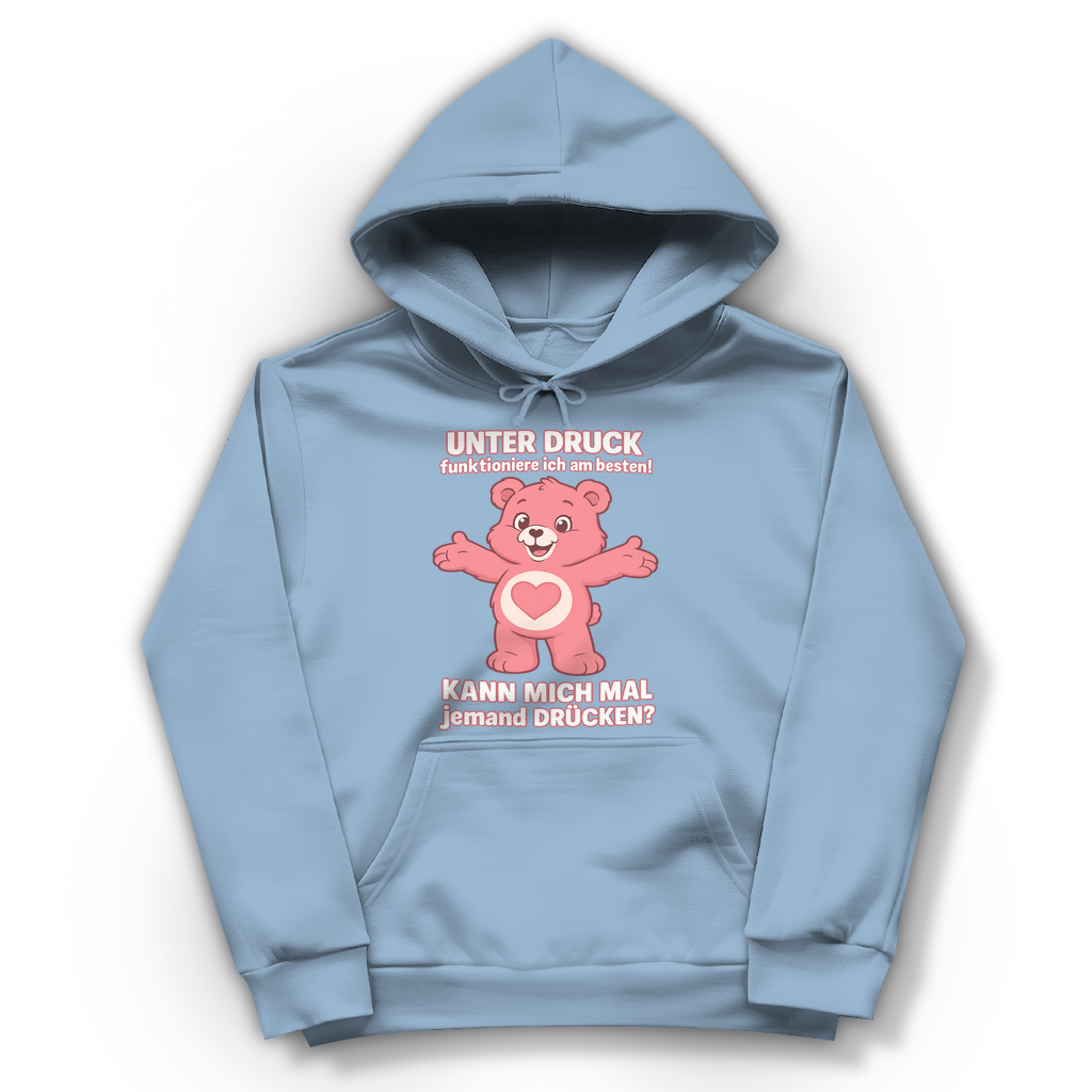 Damen Hoodie – Unter Druck funktioniere ich am besten • Kann mich mal jemand drücken? • Bär Motiv Sky Blue