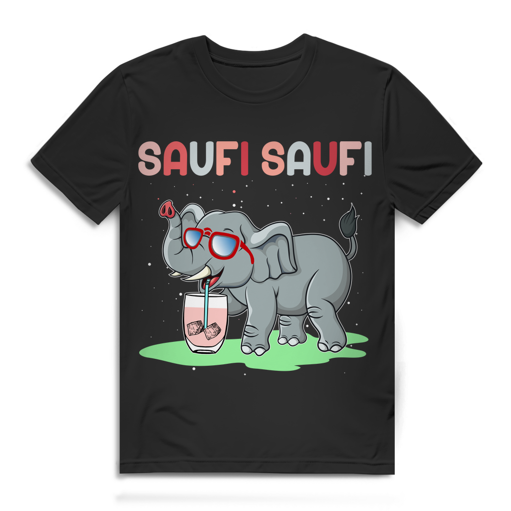Saufi Saufi Herren T-Shirt Elefant Funshirt Party Shirt Festival Alkohol Männer Black