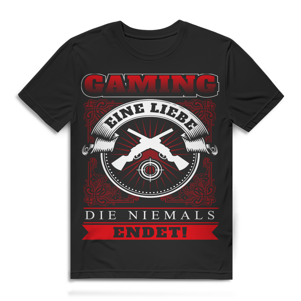 Gaming Liebe die niemals endet – Gamer Spruch T-Shirt Herren mit Waffen Design Black